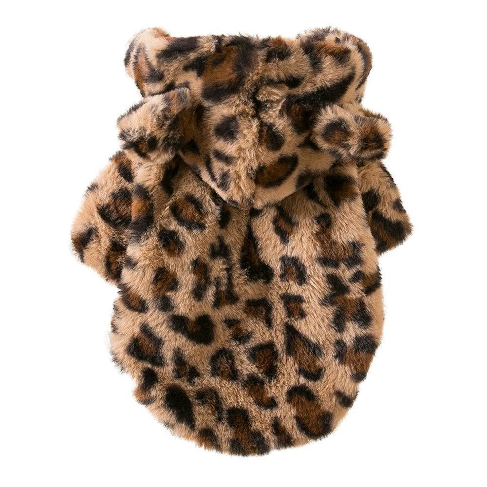 Winter Fleece Dog Hoodie Leopard Print Coat For Small Dogs