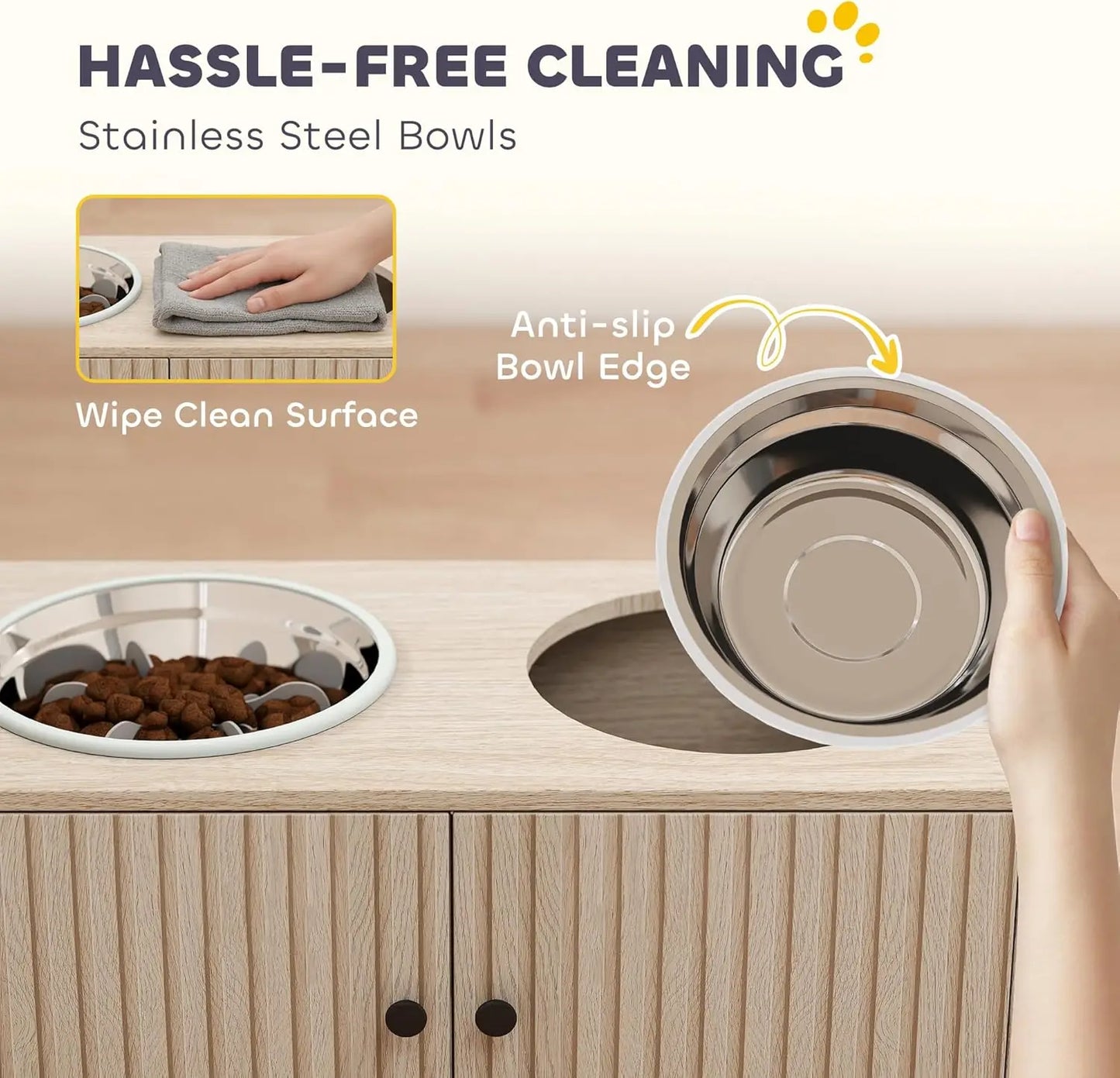 Elevated Dog Bowls With Storage Cabinet And Non Slip Stand