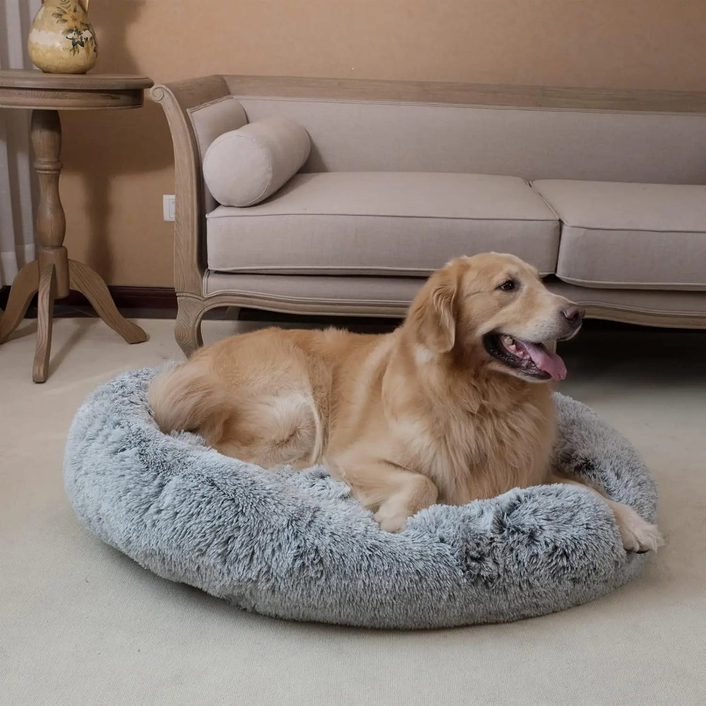 Oval Calming Donut Cuddler Bed Washable Faux Fur For Pets