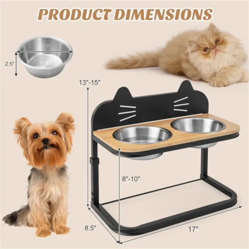 Pet Feeder With Adjustable Height Bowls For Cats And Small And Medium Dogs