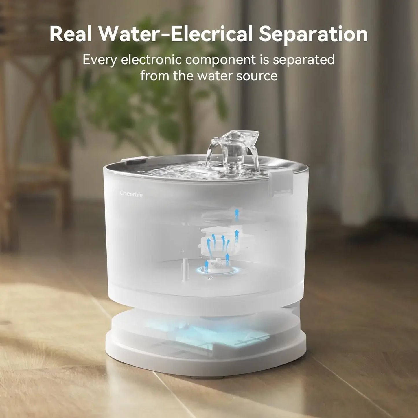 XMSJ Pumpless Cat Water Elfin Fountain Wireless Battery Powered