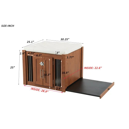 End Of Bed Dog Crate Bench With Sliding Barn Door
