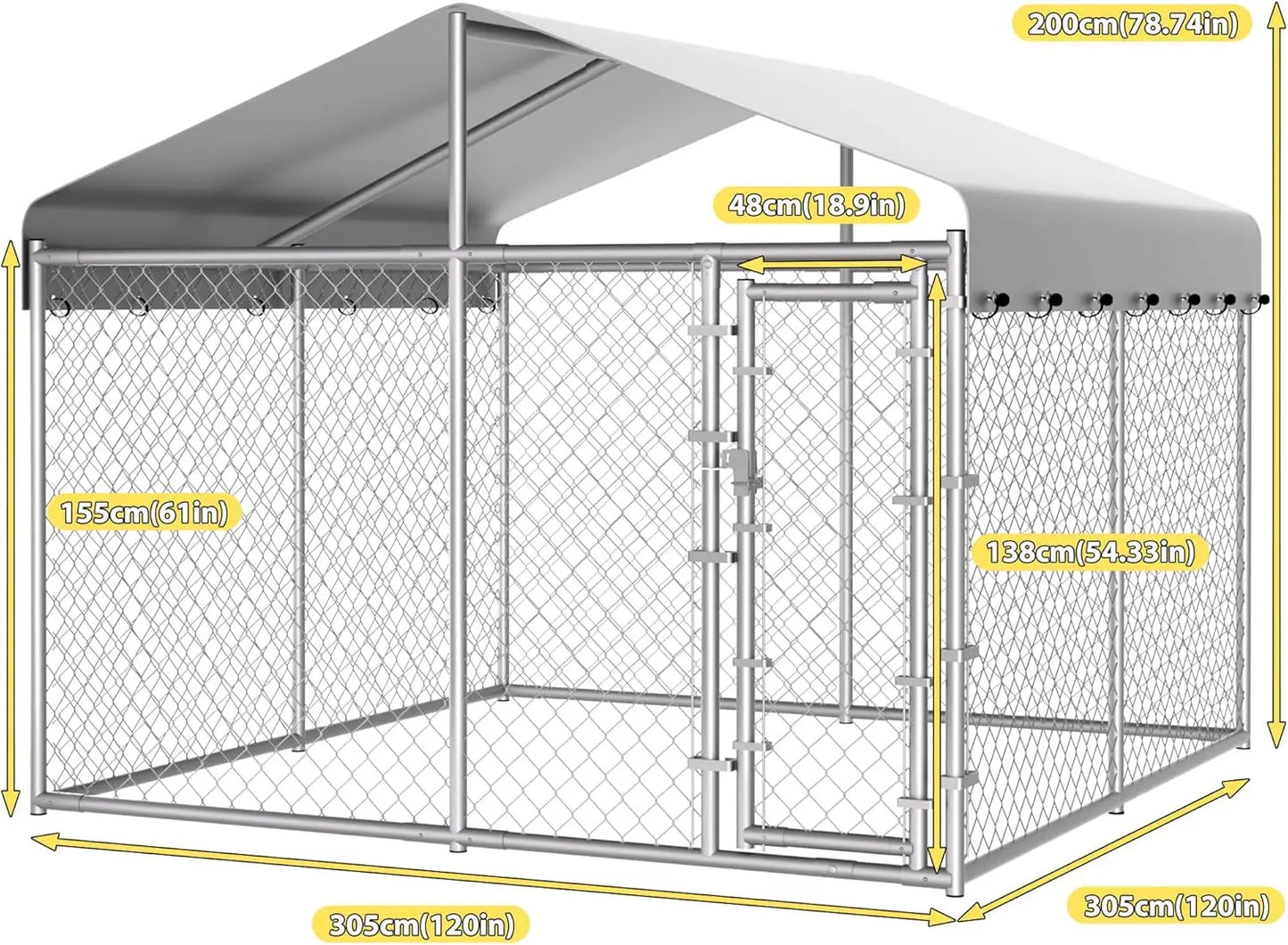Outdoor Dog Kennel With Roof And Galvanized Chain Link Enclosure Lock