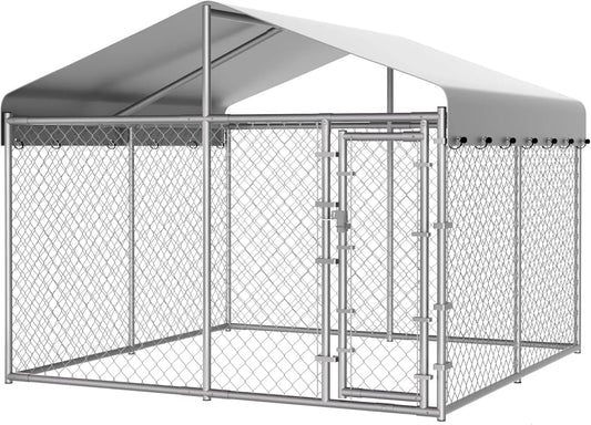 Outdoor Dog Kennel With Roof And Galvanized Chain Link Enclosure Lock