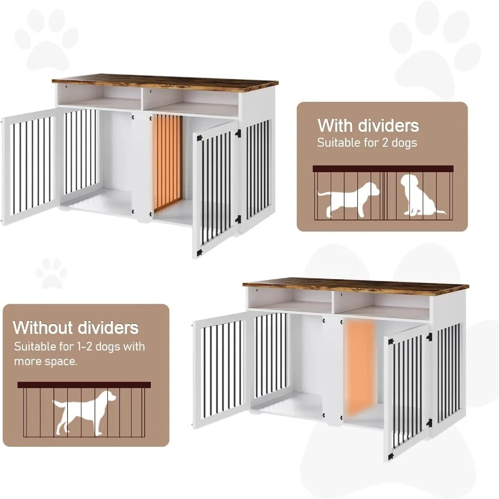 MKDK Wooden Dog Crate Furniture With Storage Compartments For Two Dogs