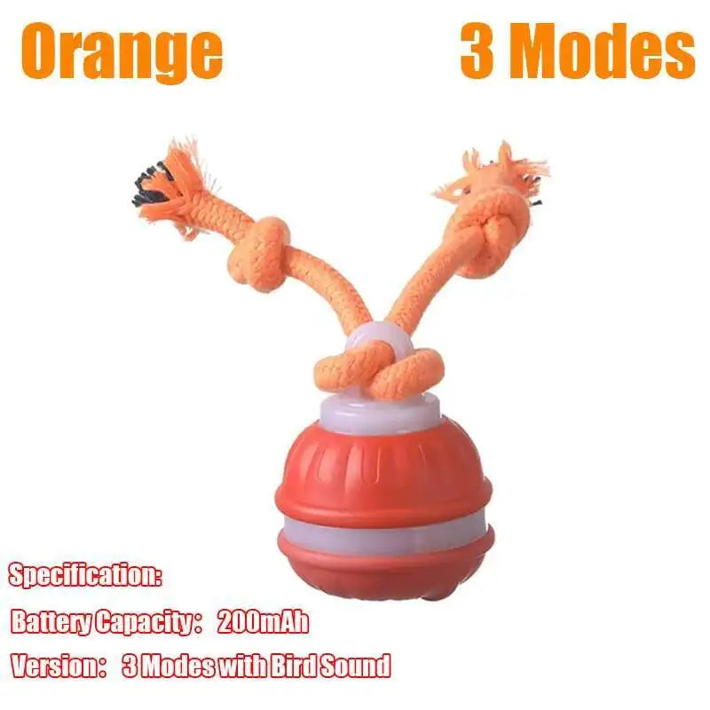 Interactive Rolling Ball Dog Toy With Rope Motion Activated Squeaker