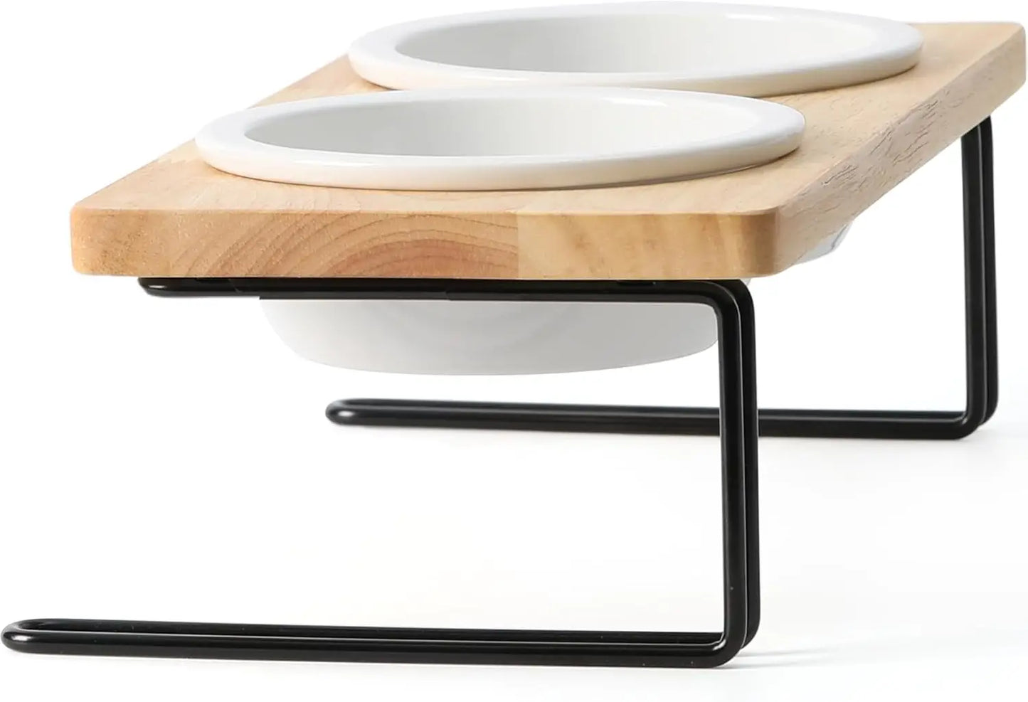 Tilted Raised Cat Ceramic Bowls With Premium Bamboo Stand