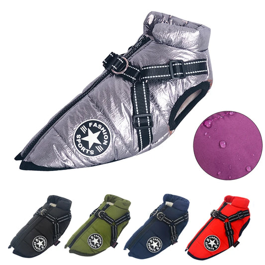 Winter Warm Dog Jacket With Harness Waterproof Coat For Large Breeds