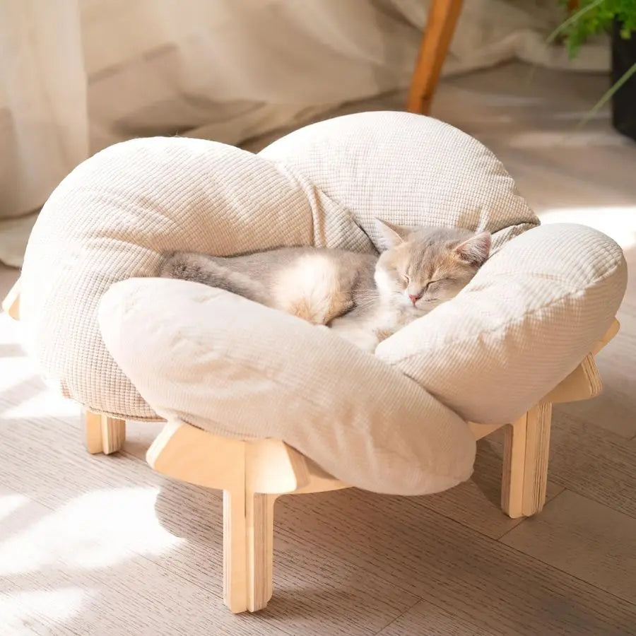 Elevated Cat Bed With Cushion Wooden Frame