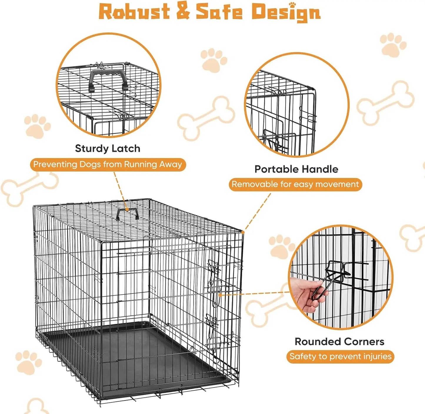 Double Door Dog Cage With Leak-Proof Tray For Indoor Outdoor