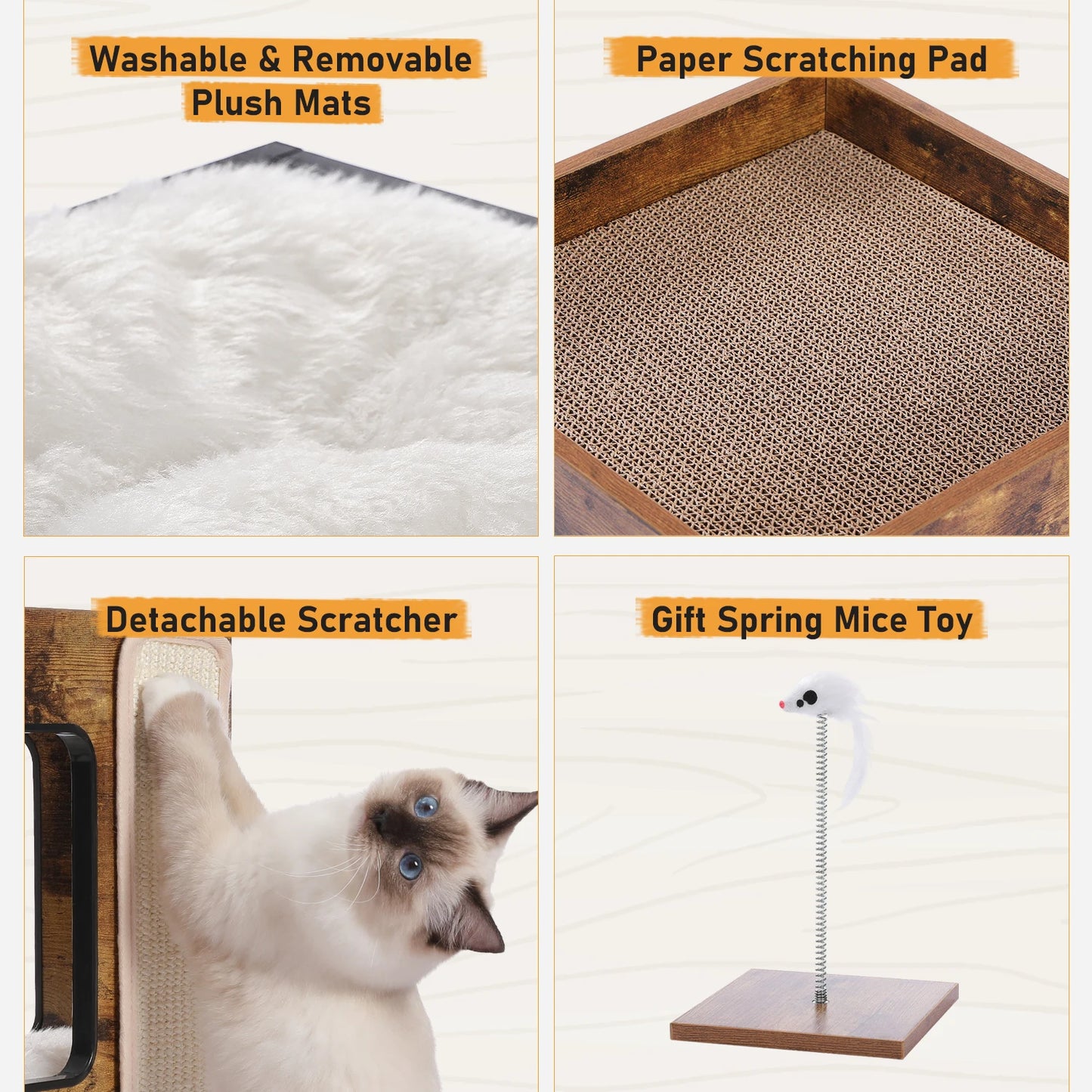 PAWZ Road Wood Cat Condo Tree Tower With Scratching Pad