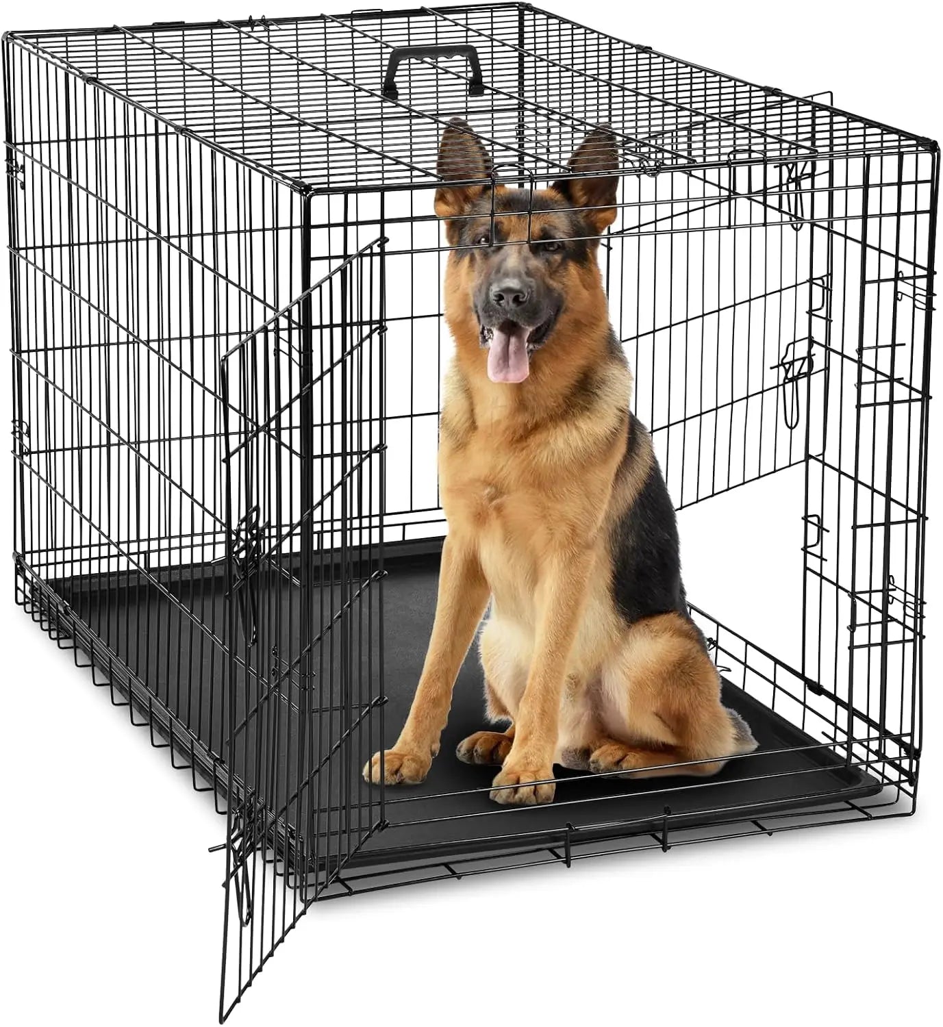 Double Door Dog Cage With Leak-Proof Tray For Indoor Outdoor
