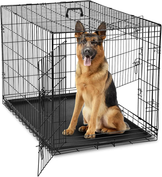 Double Door Dog Cage With Leak-Proof Tray For Indoor Outdoor