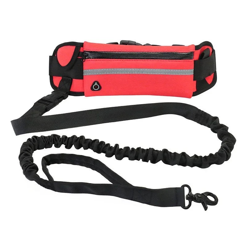Hands Free Reflective Dog Leash With Waist Bag Retractable Belt