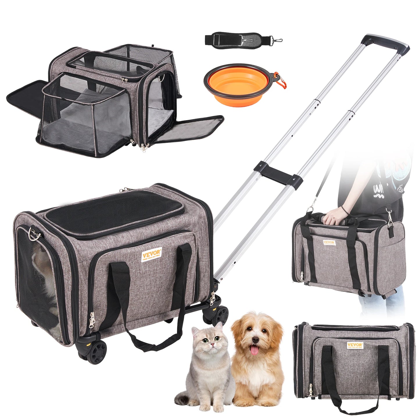Pet Carrier Backpack With Wheels And Telescopic Handle For Travel