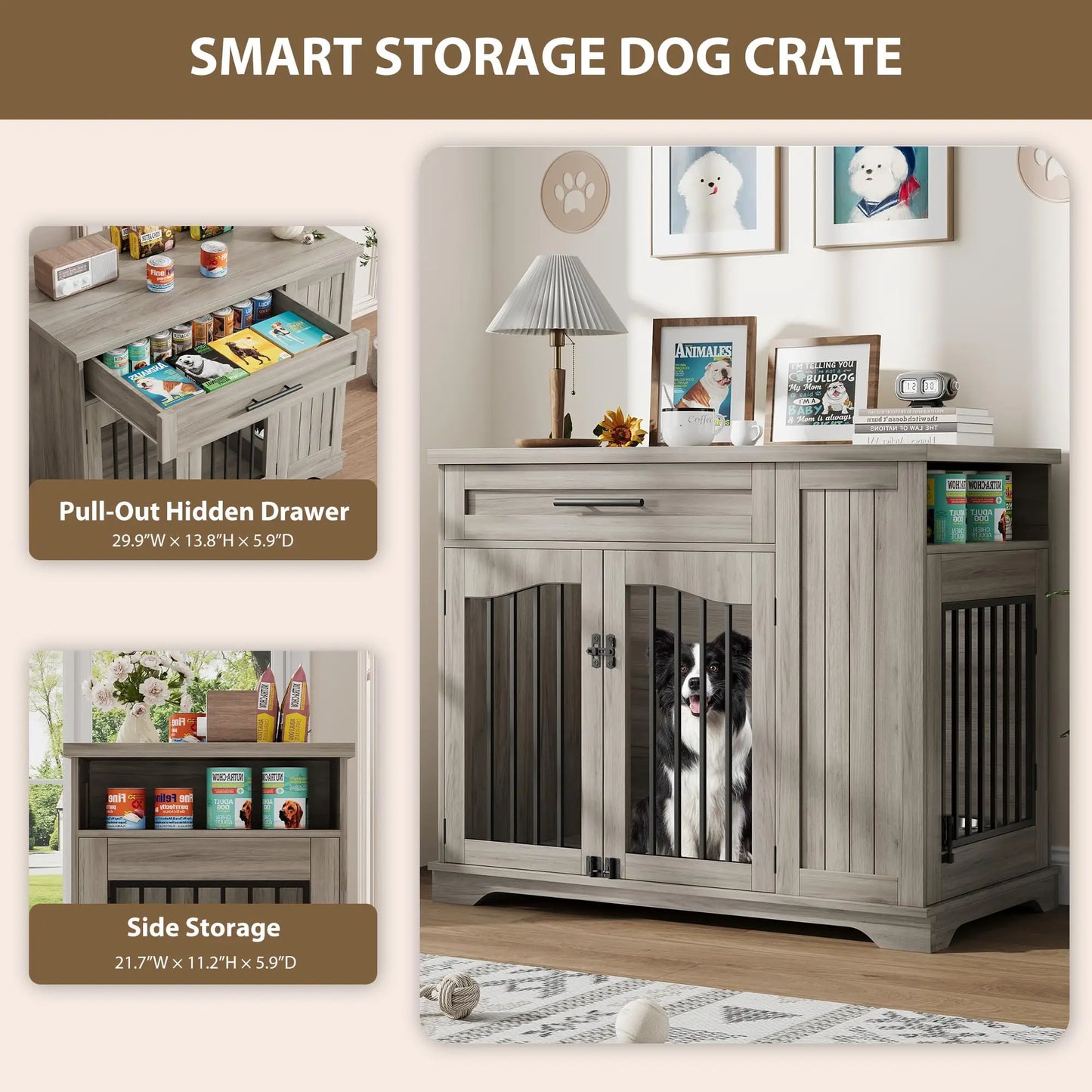 HiMISS Furniture Style Dog Crate Heavy Duty Kennel With Drawer