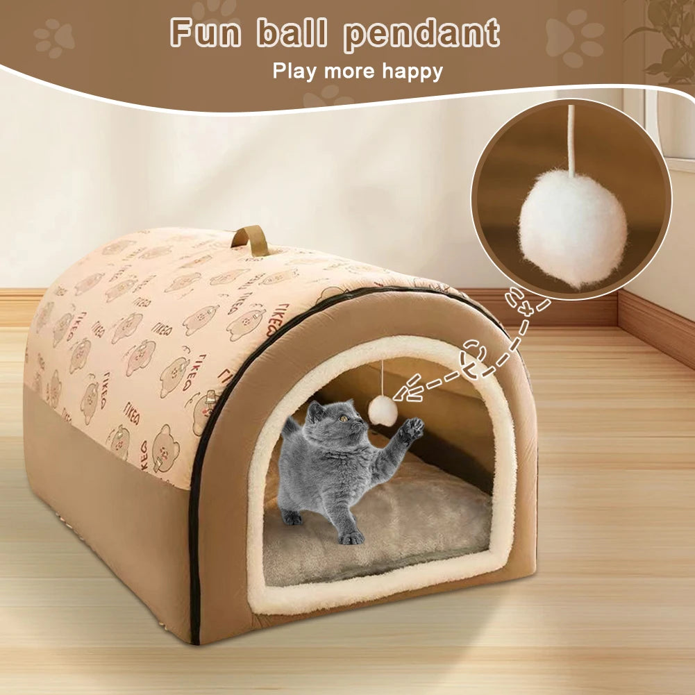 Warm Winter Pet House Mat With Detachable Cat Cave Bed