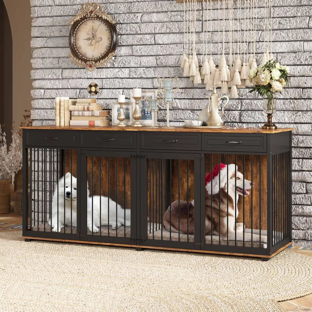 Heavy Duty Wooden Dog Crate With Drawers And Removable Divider