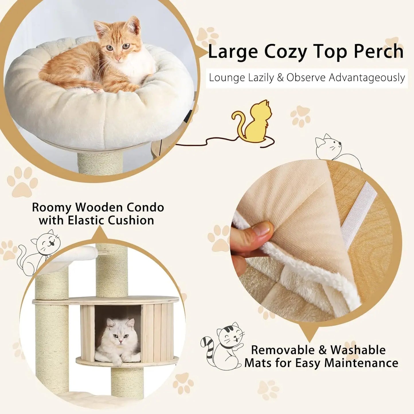 Large Cat Tree With Multi-Level Design Sisal Posts Hammocks Condo