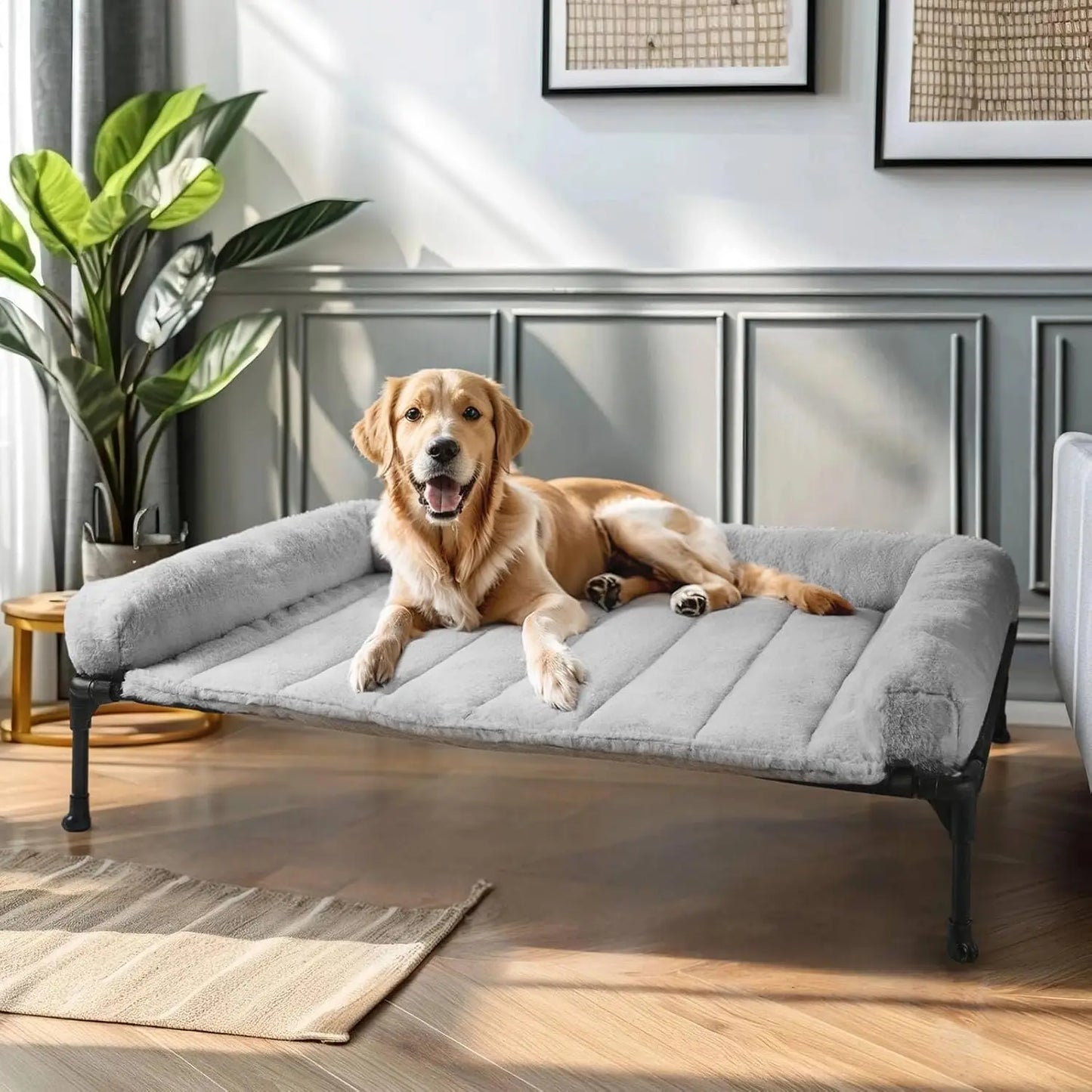 Elevated Orthopedic Dog Bed With Fluffy Bolster Non Slip Feet