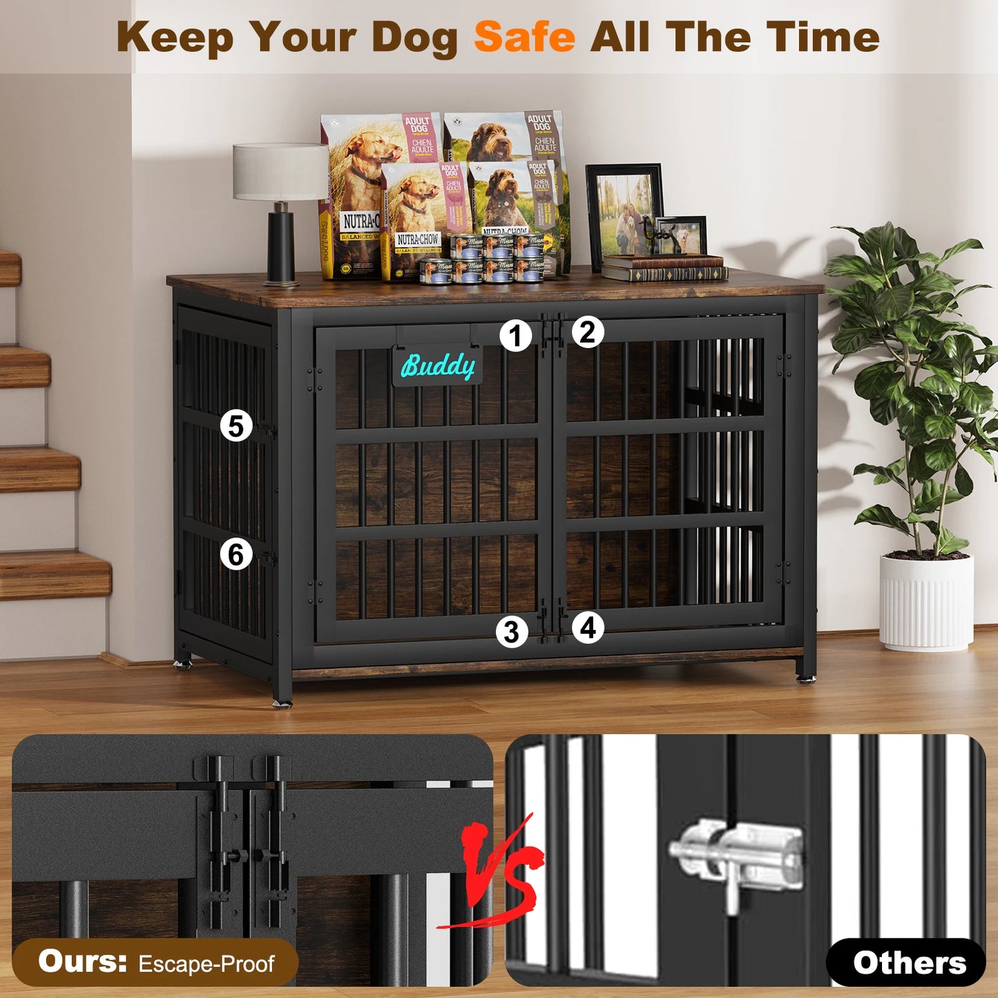 Heavy Duty Dog Crate Furniture With Casters Bedside Stand