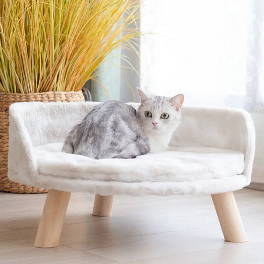 NONECN Luxury Soft Cat Bed Plush Cushion And Wood Legs