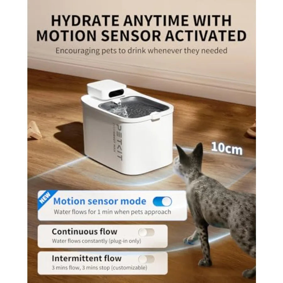Cordless Cat Water Fountain With Motion Sensor Automatic For Pets