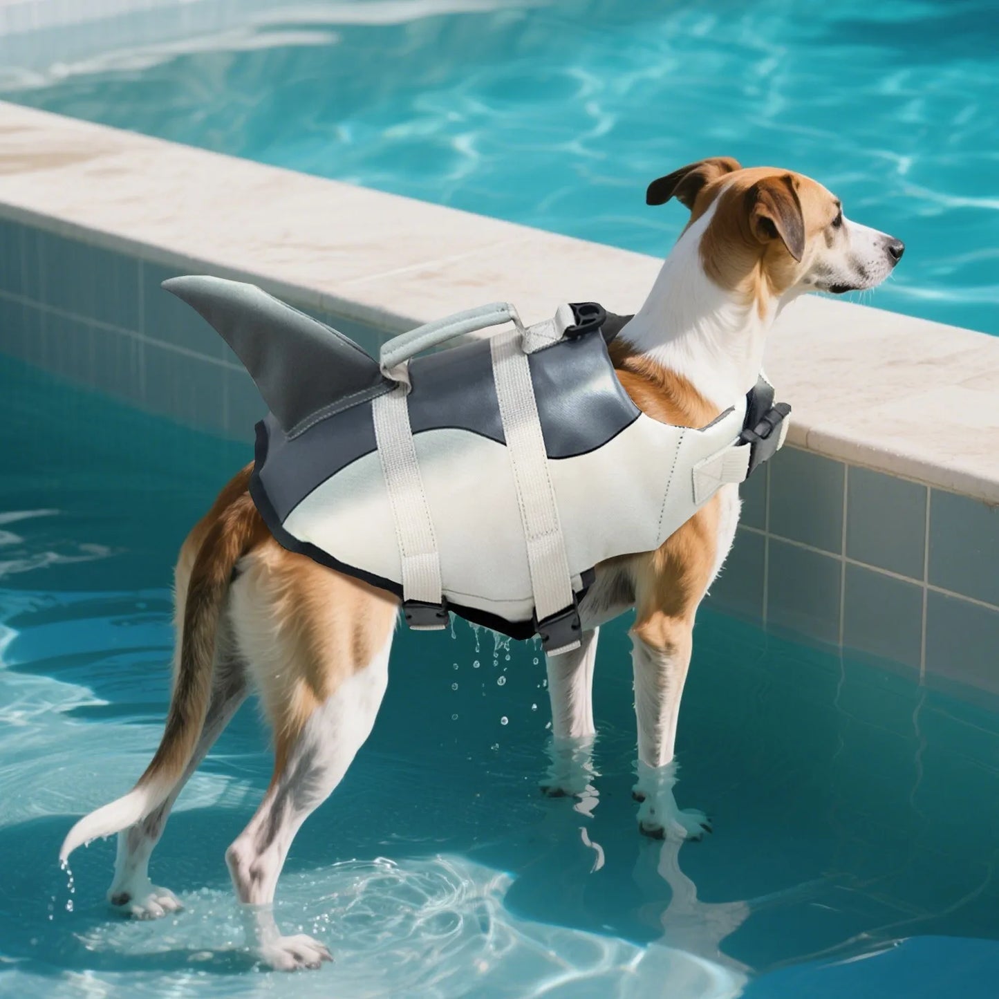 Shark Dog Life Jacket With Adjustable Handle For Small Dogs