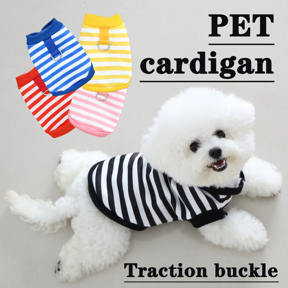 Autumn Winter Velvet Striped Dog And Cat Cardigan With Drawstring