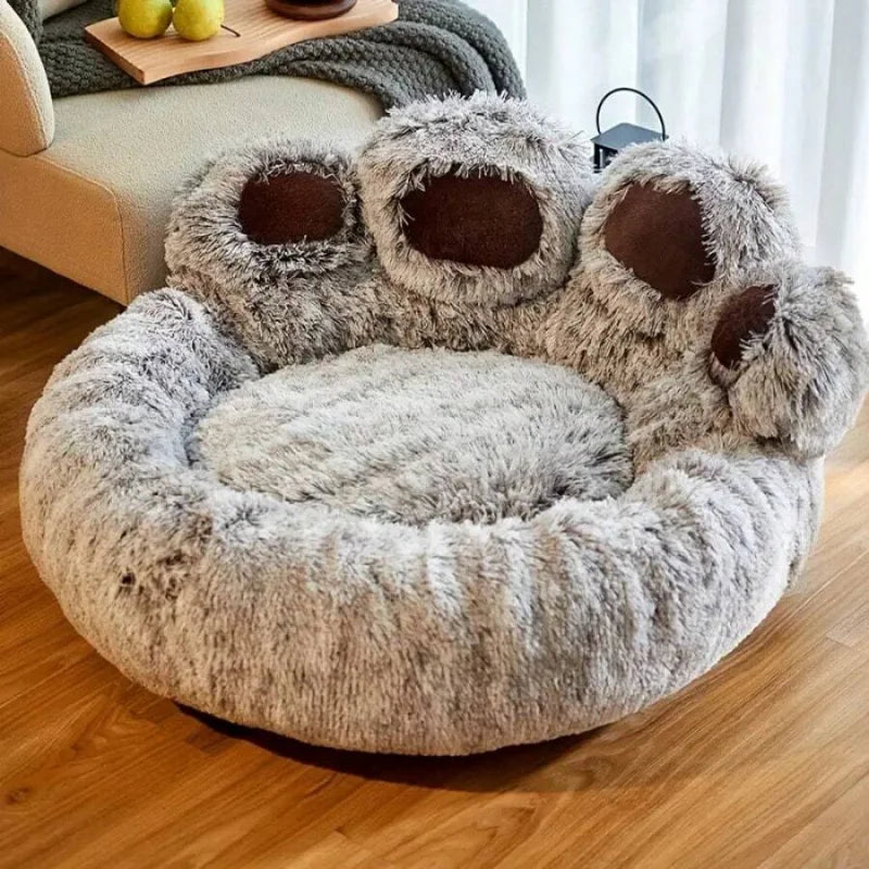 Bear-Paw Themed Winter Pet Bed For Dogs And Cats Cozy