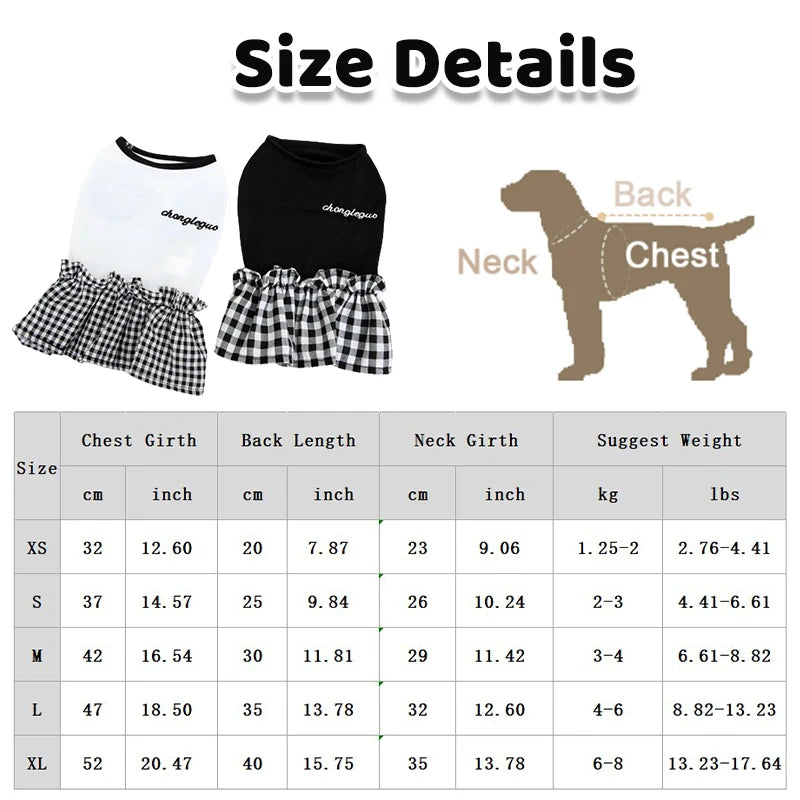 Summer Plaid Pet Dress For Small Dogs And Cats Breathable