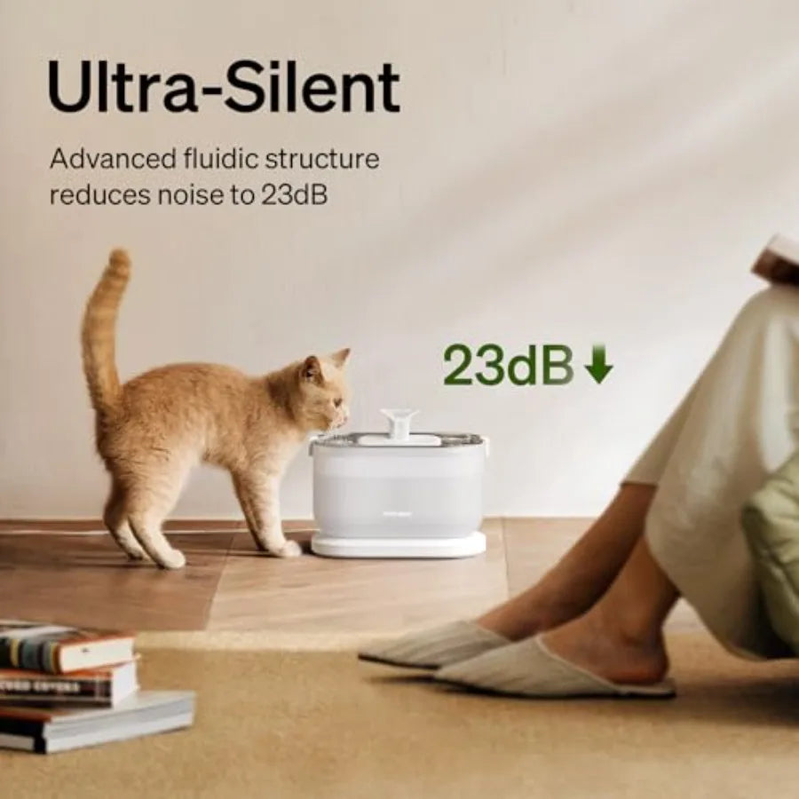 Cat Water Fountain Stainless Steel Tray Wireless Pump Ultra Quiet
