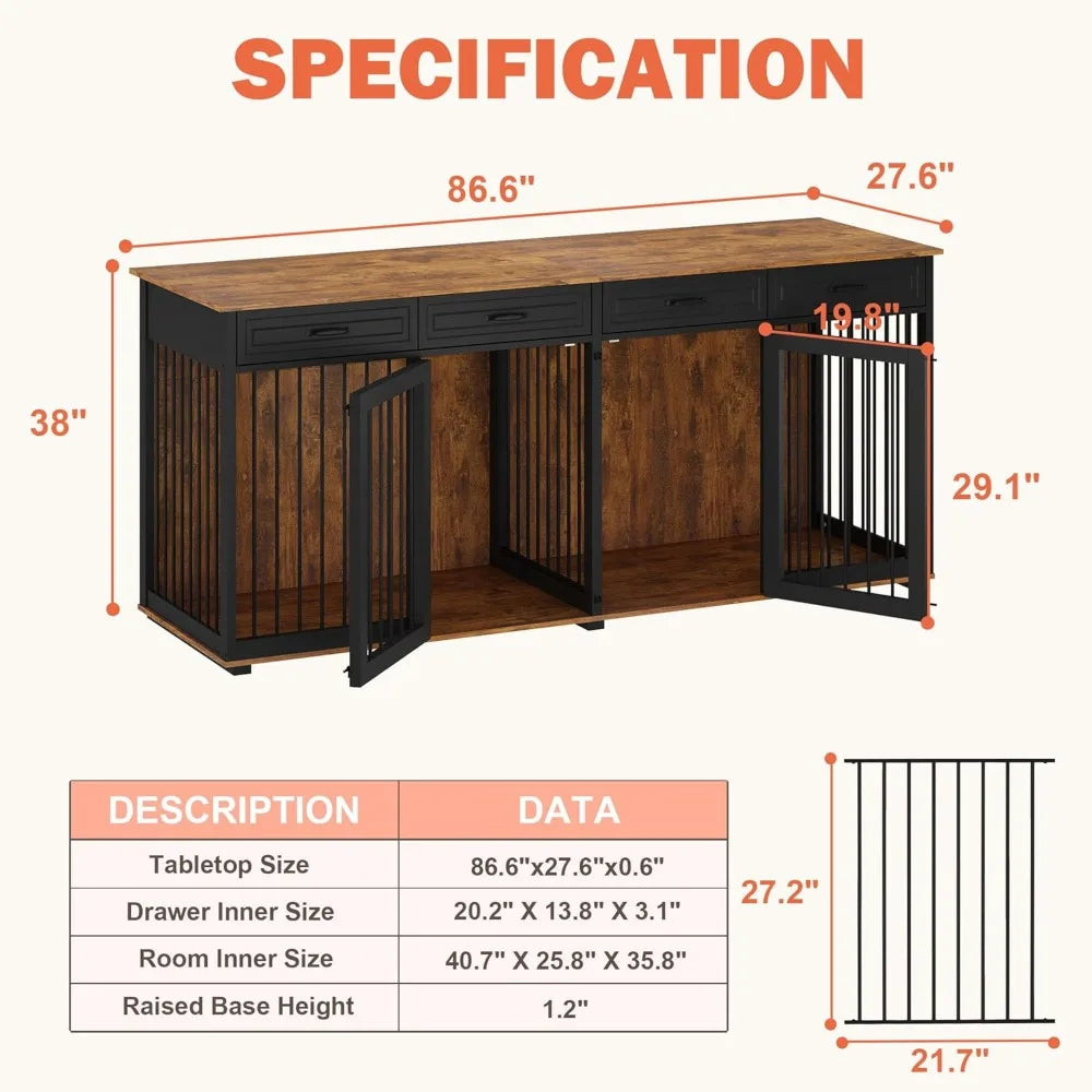 Heavy Duty Wooden Dog Crate With Drawers And Removable Divider