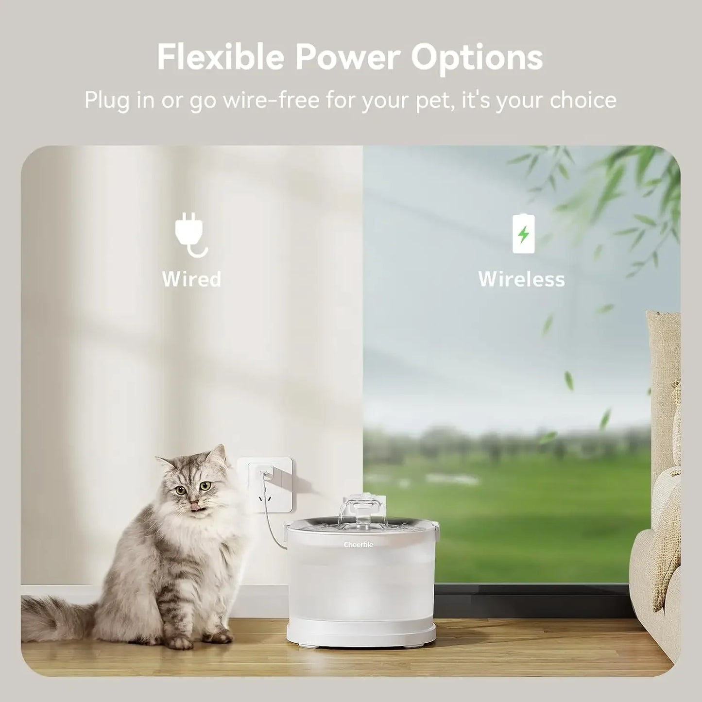 XMSJ Pumpless Cat Water Elfin Fountain Wireless Battery Powered