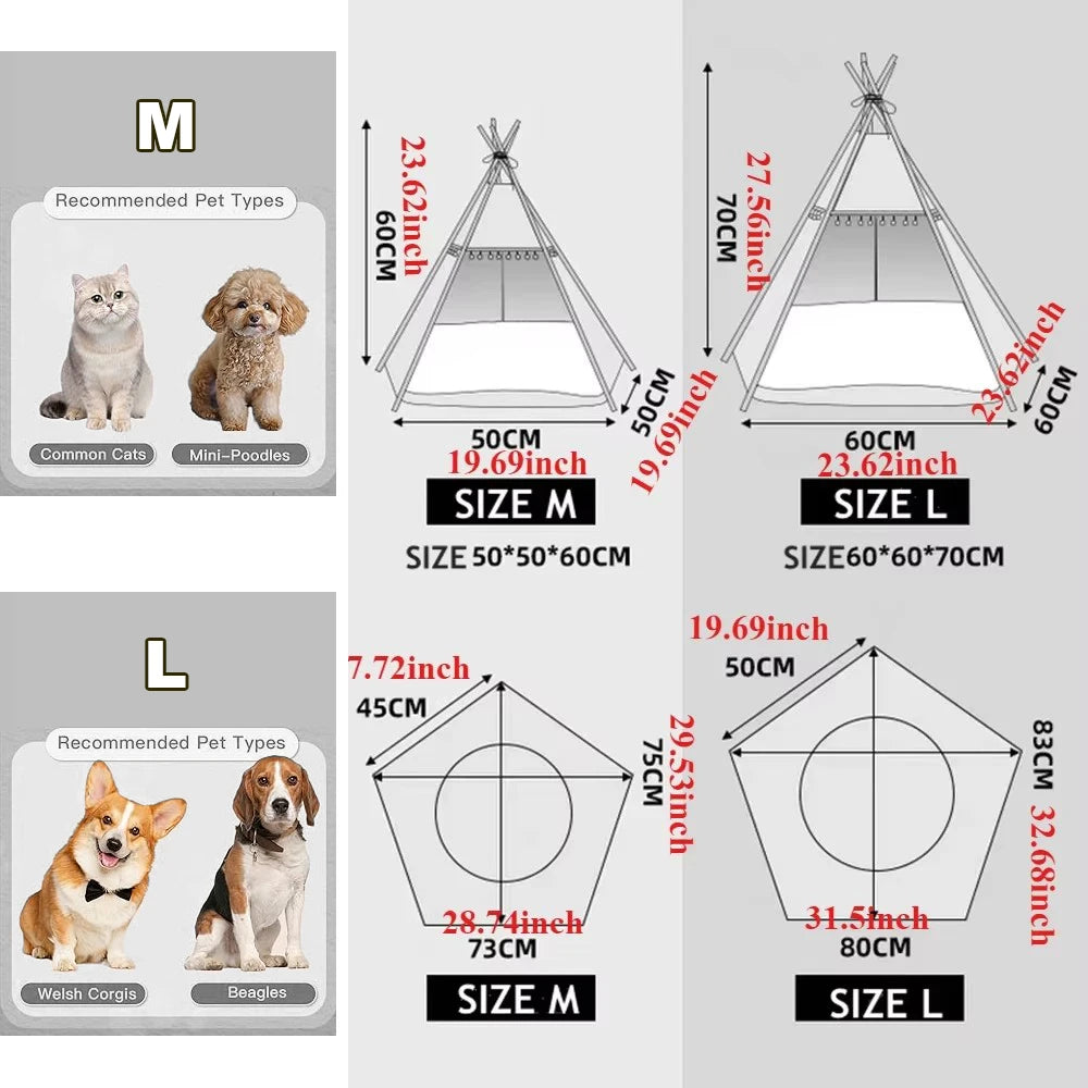 Cozy Dog Cat Teepee Pet Tent Bed With Plush Cushion